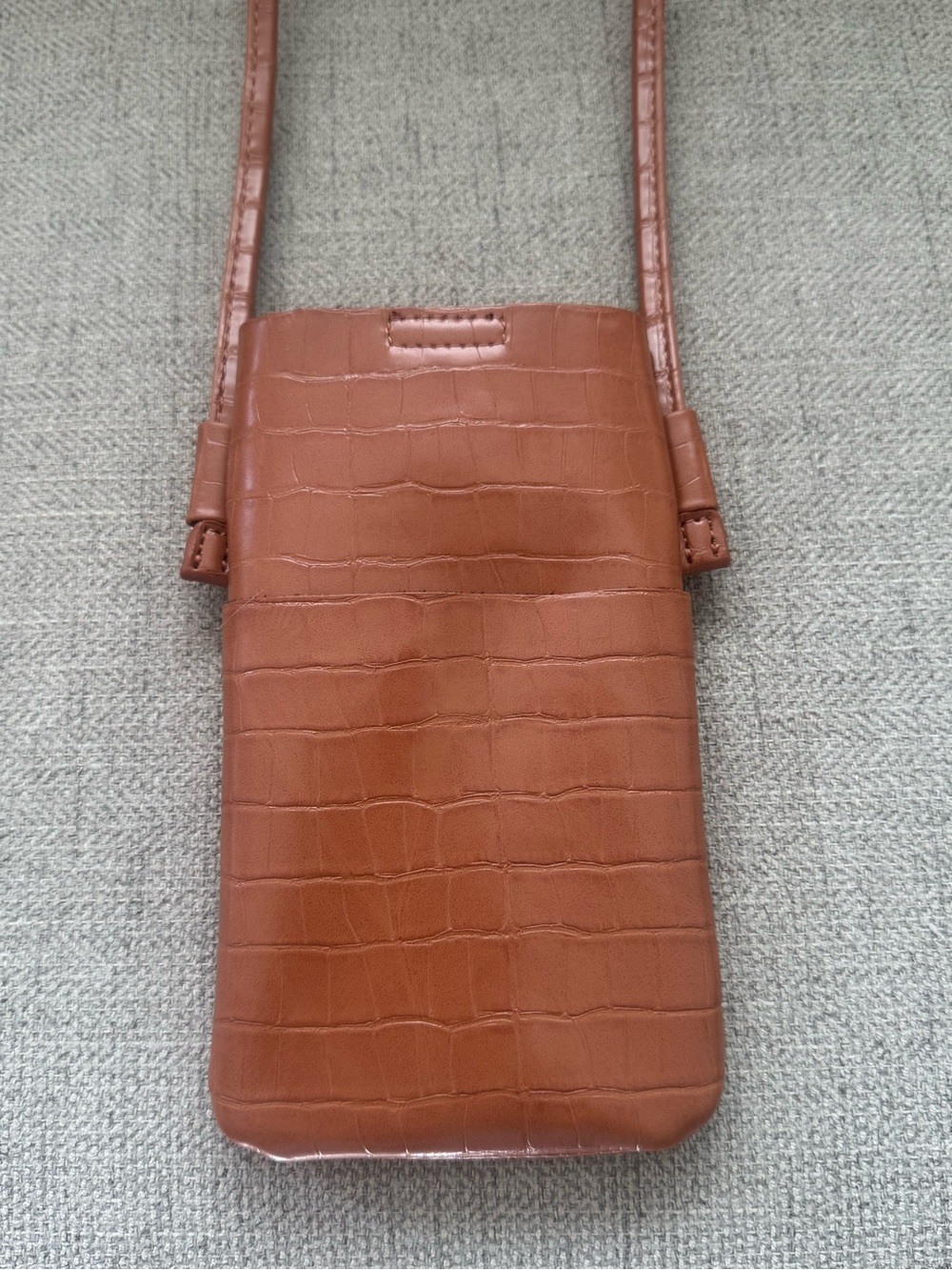 Brown Croc-Embossed Leather Crossbody Phone Bag - Unbranded